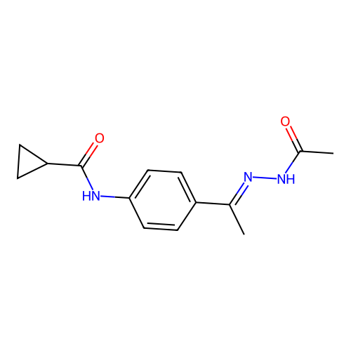 N-[4-[1-(acetylhydrazinylidene)ethyl]phenyl]cyclopropanecarboxamide structure
