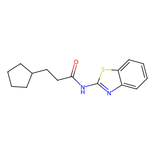 N-(1,3-benzothiazol-2-yl)-3-cyclopentylpropanamide structure