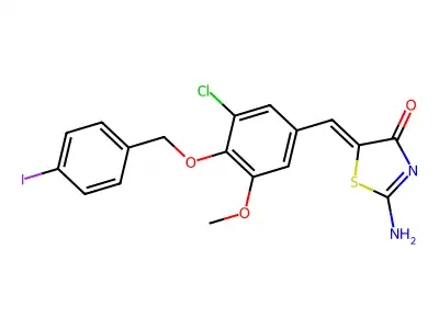 2-Amino-5-({3-chloro-4-[(4-iodophenyl)methoxy]-5-methoxyphenyl}methylidene)-1,3-thiazol-4(5H)-one structure