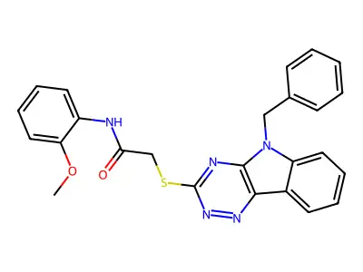 2-((5-Benzyl-5H-[1,2,4]triazino[5,6-b]indol-3-yl)thio)-N-(2-methoxyphenyl)acetamide structure