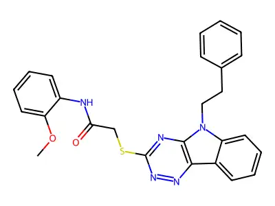 N-(2-methoxyphenyl)-2-{[5-(2-phenylethyl)-5H-[1,2,4]triazino[5,6-b]indol-3-yl]sulfanyl}acetamide structure