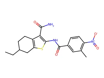 6-ethyl-2-[(3-methyl-4-nitrobenzoyl)amino]-4,5,6,7-tetrahydro-1-benzothiophene-3-carboxamide structure