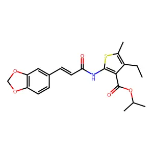 isopropyl 2-{[3-(1,3-benzodioxol-5-yl)acryloyl]amino}-4-ethyl-5-methyl-3-thiophenecarboxylate structure