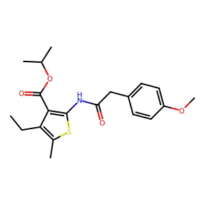 propan-2-yl 4-ethyl-2-[[2-(4-methoxyphenyl)acetyl]amino]-5-methylthiophene-3-carboxylate structure