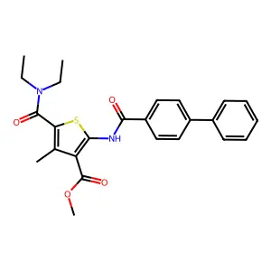 methyl 5-(diethylcarbamoyl)-4-methyl-2-[(4-phenylbenzoyl)amino]thiophene-3-carboxylate structure