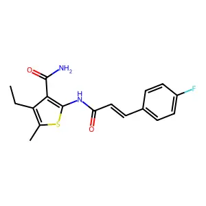 4-ethyl-2-[[(E)-3-(4-fluorophenyl)prop-2-enoyl]amino]-5-methylthiophene-3-carboxamide structure