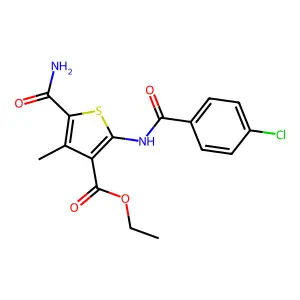 Ethyl 5-carbamoyl-2-[(4-chlorobenzoyl)amino]-4-methylthiophene-3-carboxylate structure