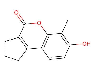 7-hydroxy-6-methyl-1H,2H,3H,4H-cyclopenta[c]chromen-4-one structure