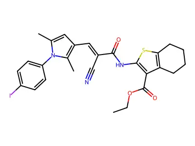 Ethyl 2-({2-cyano-3-[1-(4-iodophenyl)-2,5-dimethyl-1H-pyrrol-3-yl]acryloyl}amino)-4,5,6,7-tetrahydro-1-benzothiophene-3-carboxylate structure
