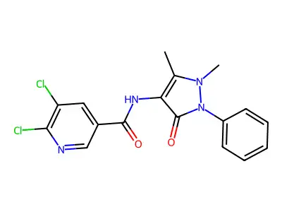5,6-dichloro-N-(1,5-dimethyl-3-oxo-2-phenylpyrazol-4-yl)pyridine-3-carboxamide structure