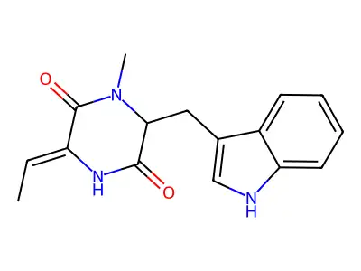 3-Ethylidene-6-(1H-indol-3-ylmethyl)-1-methyl-2,5-piperazinedione structure