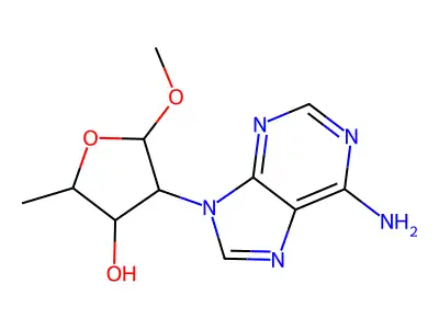 methyl 2-(6-amino-9H-purin-9-yl)-2,5-dideoxypentofuranoside structure