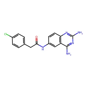 2-(4-chlorophenyl)-N-(2,4-diaminoquinazolin-6-yl)acetamide structure