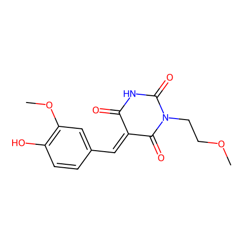 5-[(E)-(4-hydroxy-3-methoxyphenyl)methylidene]-1-(2-methoxyethyl)-2,4,6(1H,3H,5H)-pyrimidinetrione structure