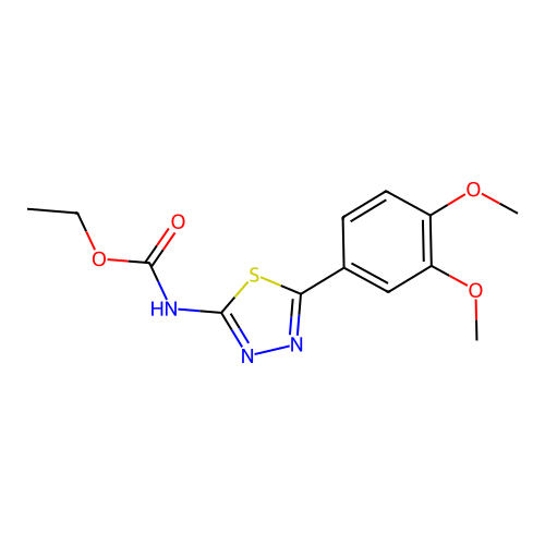 N-[5-(3,4-dimethoxyphenyl)-1,3,4-thiadiazol-2-yl]carbamic acid ethyl ester structure