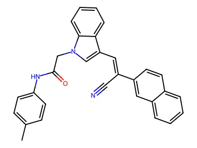 2-[3-(2-cyano-2-naphthalen-2-ylethenyl)indol-1-yl]-N-(4-methylphenyl)acetamide structure