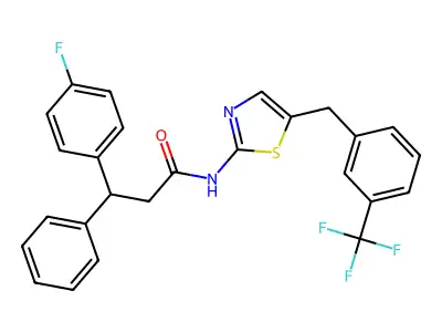 3-(4-fluorophenyl)-3-phenyl-N-[5-[[3-(trifluoromethyl)phenyl]methyl]-1,3-thiazol-2-yl]propanamide structure