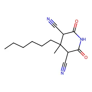 3,5-Piperidinedicarbonitrile, 2,6-dioxo-4-hexyl-4-methyl- structure