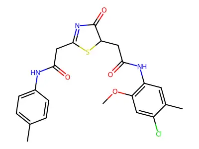 N-(4-chloro-2-methoxy-5-methylphenyl)-2-[2-[2-(4-methylanilino)-2-oxoethyl]-4-oxo-1,3-thiazol-5-yl]acetamide structure