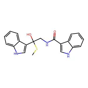 N-(2-hydroxy-2-(indol-3-yl)-2-(methylthio)ethyl)indole-3-carboxamide structure