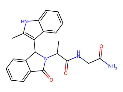 N-(2-amino-2-oxoethyl)-2-[1-(2-methyl-1H-indol-3-yl)-3-oxo-1,3-dihydro-2H-isoindol-2-yl]propanamide structure