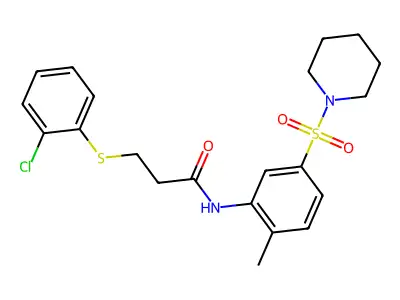 3-(2-chlorophenyl)sulfanyl-N-(2-methyl-5-piperidin-1-ylsulfonylphenyl)propanamide structure