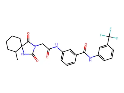 3-[[2-(6-Methyl-2,4-dioxo-1,3-diazaspiro[4.5]decan-3-yl)acetyl]amino]-N-[3-(trifluoromethyl)phenyl]benzamide structure
