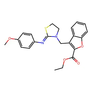 ethyl 3-({(2Z)-2-[(4-methoxyphenyl)imino]-1,3-thiazolidin-3-yl}methyl)-1-benzofuran-2-carboxylate structure