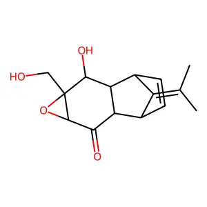 7-Hydroxy-6-(hydroxymethyl)-12-propan-2-ylidene-5-oxatetracyclo[7.2.1.02,8.04,6]dodec-10-en-3-one structure