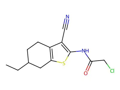 2-chloro-N-(3-cyano-6-ethyl-4,5,6,7-tetrahydro-1-benzothien-2-yl)acetamide structure