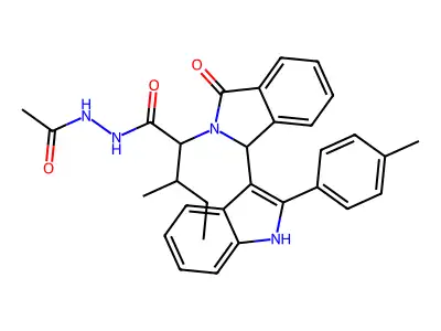 N'-acetyl-3-methyl-2-[1-[2-(4-methylphenyl)-1H-indol-3-yl]-3-oxo-1H-isoindol-2-yl]pentanehydrazide structure