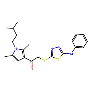 2-[(5-anilino-1,3,4-thiadiazol-2-yl)sulfanyl]-1-[2,5-dimethyl-1-(3-methylbutyl)pyrrol-3-yl]ethanone structure