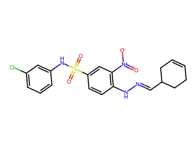 N-(3-chlorophenyl)-4-(2-(1-cyclohex-3-enylmethylidene)hydrazinyl)-3-nitro-benzenesulfonamide structure
