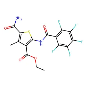 Ethyl 5-carbamoyl-4-methyl-2-(perfluorobenzamido)thiophene-3-carboxylate structure