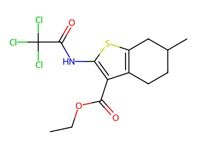 ethyl 6-methyl-2-[(2,2,2-trichloroacetyl)amino]-4,5,6,7-tetrahydro-1-benzothiophene-3-carboxylate structure