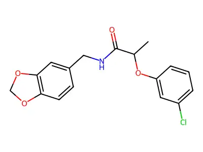 N-(1,3-benzodioxol-5-ylmethyl)-2-(3-chlorophenoxy)propanamide structure