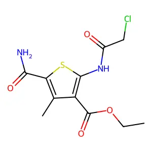 Ethyl 5-(aminocarbonyl)-2-[(chloroacetyl)amino]-4-methylthiophene-3-carboxylate structure