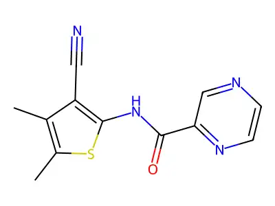 N-(3-cyano-4,5-dimethylthiophen-2-yl)pyrazine-2-carboxamide structure
