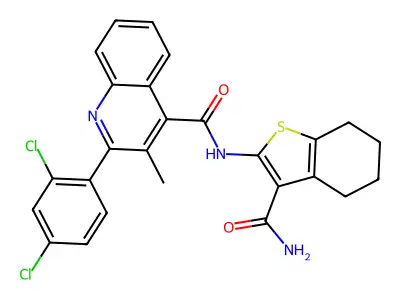 N-(3-carbamoyl-4,5,6,7-tetrahydro-1-benzothiophen-2-yl)-2-(2,4-dichlorophenyl)-3-methylquinoline-4-carboxamide structure