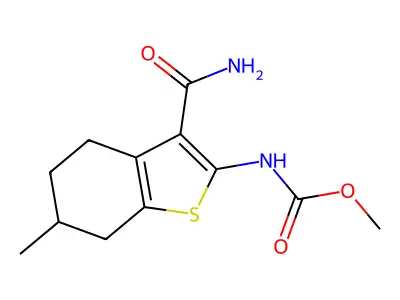 Methyl (3-carbamoyl-6-methyl-4,5,6,7-tetrahydro-1-benzothiophen-2-yl)carbamate structure