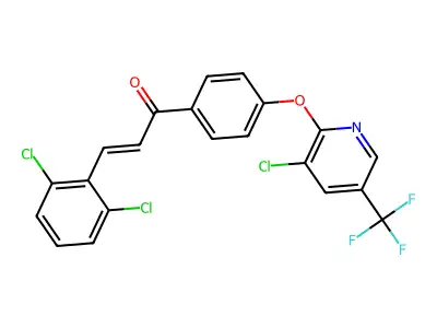 1-[4-[3-chloro-5-(trifluoromethyl)pyridin-2-yl]oxyphenyl]-3-(2,6-dichlorophenyl)prop-2-en-1-one structure