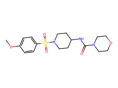 N-{1-[(4-methoxyphenyl)sulfonyl]-4-piperidinyl}-4-morpholinecarboxamide structure