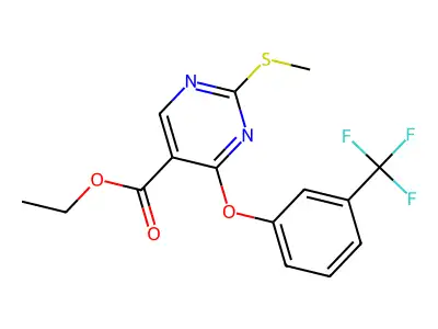 Ethyl 2-(methylsulfanyl)-4-[3-(trifluoromethyl)phenoxy]-5-pyrimidinecarboxylate structure