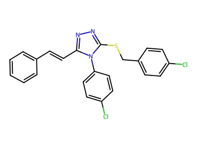 4-(4-chlorophenyl)-3-[(4-chlorophenyl)methylsulfanyl]-5-(2-phenylethenyl)-1,2,4-triazole structure