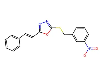 2-[(3-Nitrophenyl)methylsulfanyl]-5-(2-phenylethenyl)-1,3,4-oxadiazole structure
