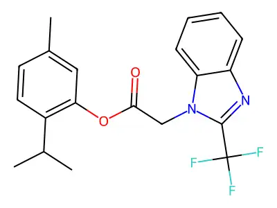 2-isopropyl-5-methylphenyl 2-[2-(trifluoromethyl)-1H-1,3-benzimidazol-1-yl]acetate structure