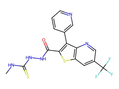 N-methyl-2-{[3-(3-pyridinyl)-6-(trifluoromethyl)thieno[3,2-b]pyridin-2-yl]carbonyl}-1-hydrazinecarbothioamide structure