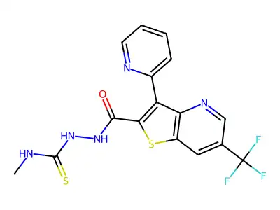 N-methyl-2-{[3-(2-pyridinyl)-6-(trifluoromethyl)thieno[3,2-b]pyridin-2-yl]carbonyl}-1-hydrazinecarbothioamide structure
