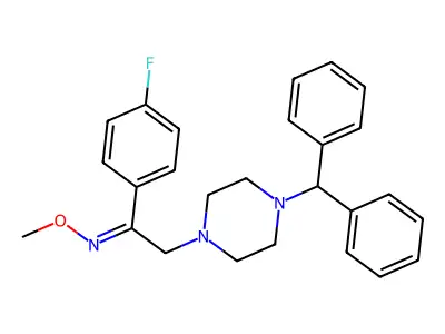 2-(4-benzhydrylpiperazin-1-yl)-1-(4-fluorophenyl)-N-methoxyethanimine structure