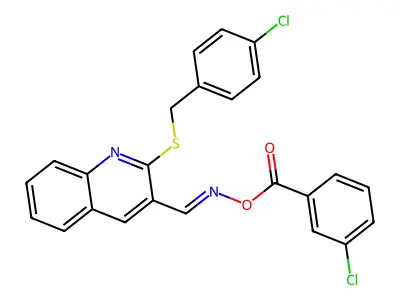 [[2-[(4-chlorophenyl)methylsulfanyl]quinolin-3-yl]methylideneamino] 3-chlorobenzoate structure